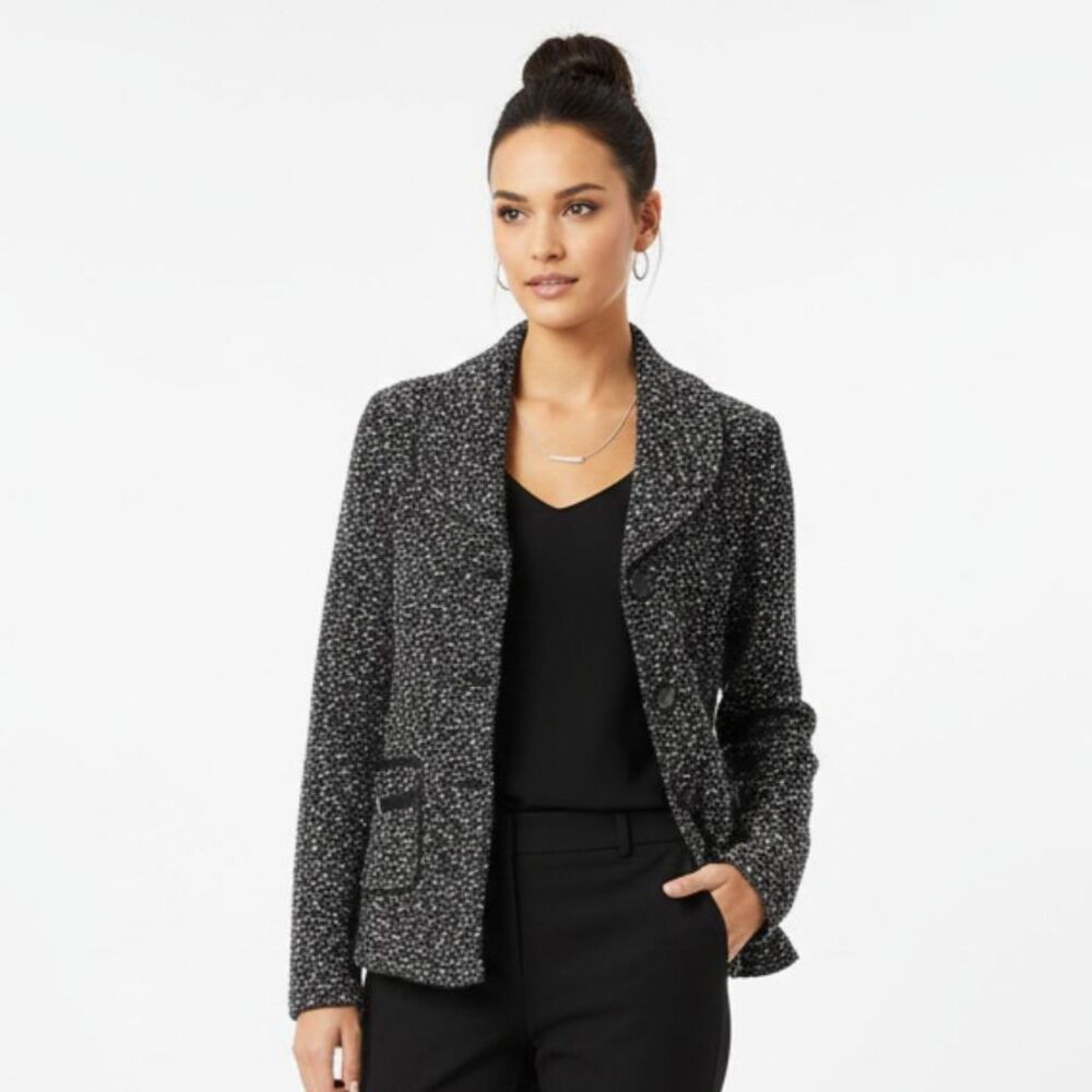 San Remo Black & White Woven Knit Button Up Jacket M